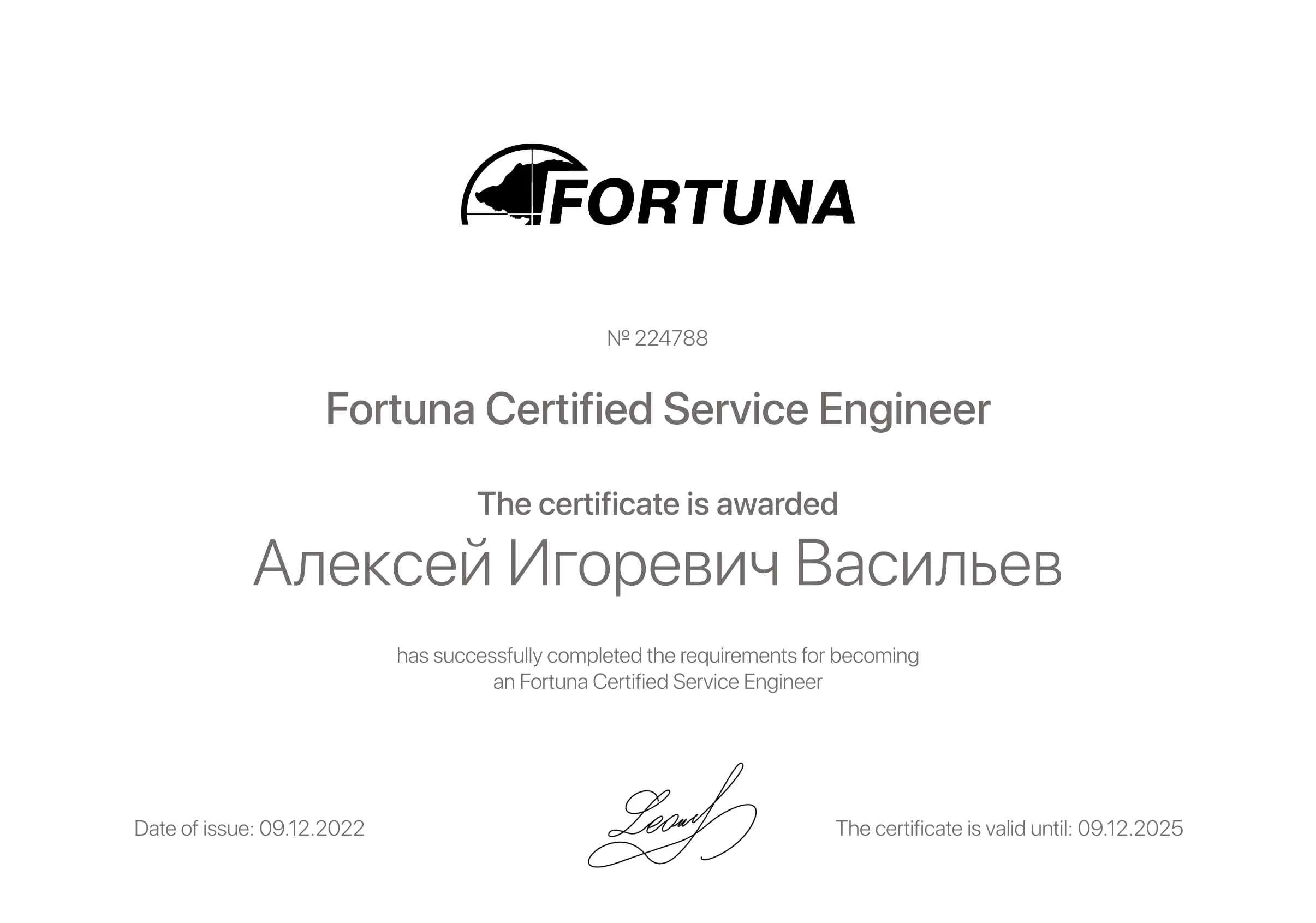 Сертификат - Алексей Игоревич Васильев